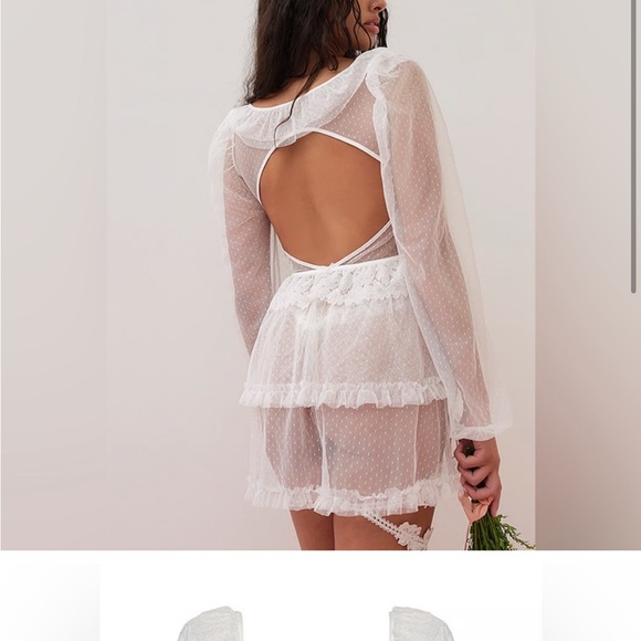 For Love and Lemons Eternal Rose Appliqué Bridal Sheer Lace Robe Dress White XS - Picture 2 of 4